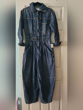 Free People Crvy Roulette Barrel Denim Blue Jumpsuit